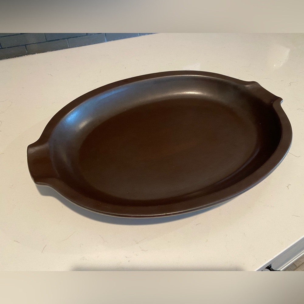 ARABIA Finland Brown LIEKKI FLAME Ulla Procope Handled Oval Platter Oven 16" Vtg